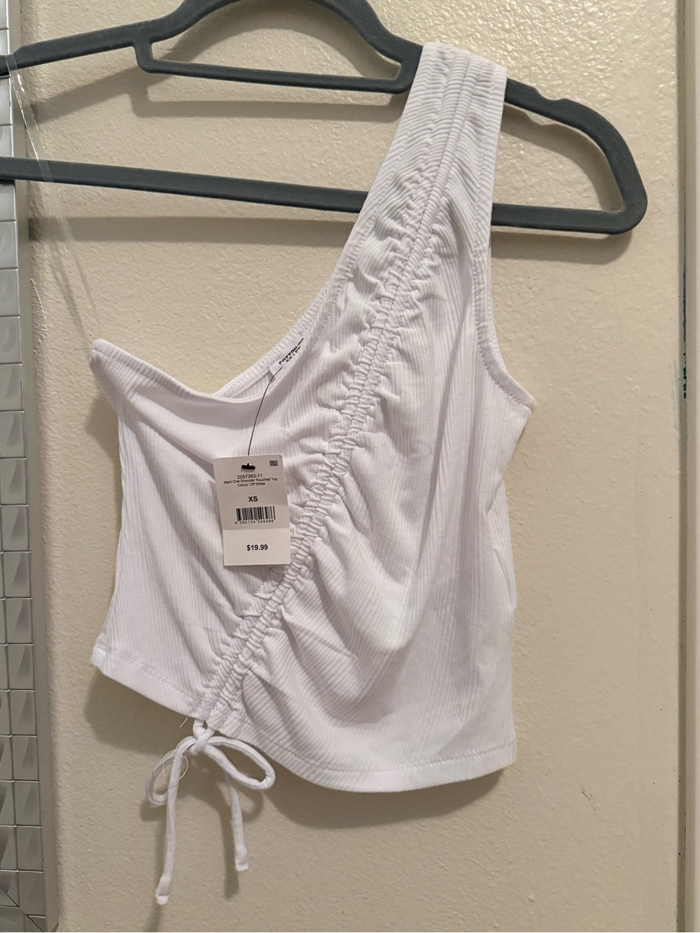 Cotton On White One-Shoulder Drawstring Crop Top - Size XS